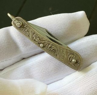 Oriental Brand Marked Sterling Gentleman’s Watch Chain Folding Knife 3 Blades