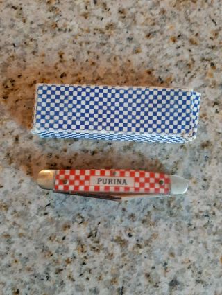 (G) 1950s PURINA CHOW CHECKERBOARD Advertising Pocket Knife STOCKMAN Kutmaster 2