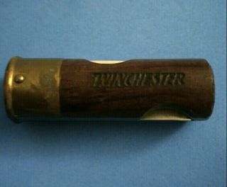 Vintage Winchester 12 Gauge Shotgun Shell Pocket Knife Lock Blade Wood Handle