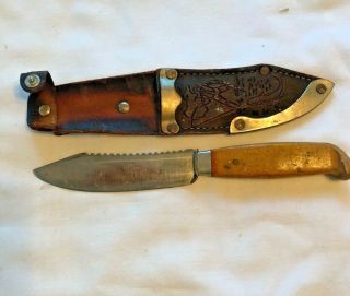 Vtg Eric Frost Mora Sweden Stainless Wood Handle Fishing Knife,  Leather Scabbard
