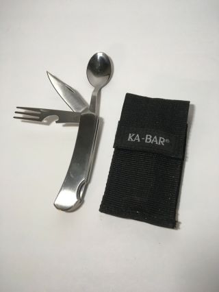 Ka - Bar Kabar 3 In 1 Utensil Set Folding Knife Fork Spoon (w/ Case) Camping Tool