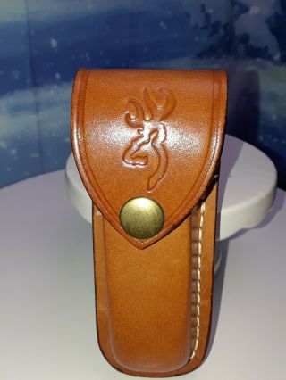 Browning Buck Logo 181f Leather Knife Holster Belt Pouch Case Usa Made 3218f