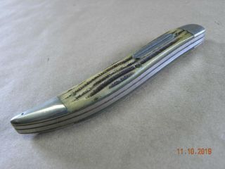 Queen Steel 46 Bone Handle Fishing Folding Pocket Knife Usa W/ Hook Sharpener