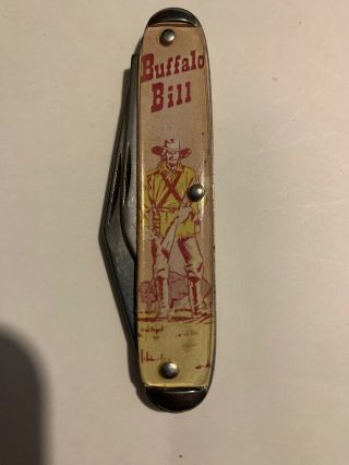 " Rare  Vintage Buffalo Bill 2 Blade Knife By Novelty Knife Co Perfect Cond