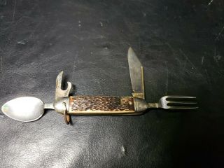 1 Vintage Colonial Usa Hobo Picnic Knife Knives Pocket Watch Fob Jack Fork Spoon
